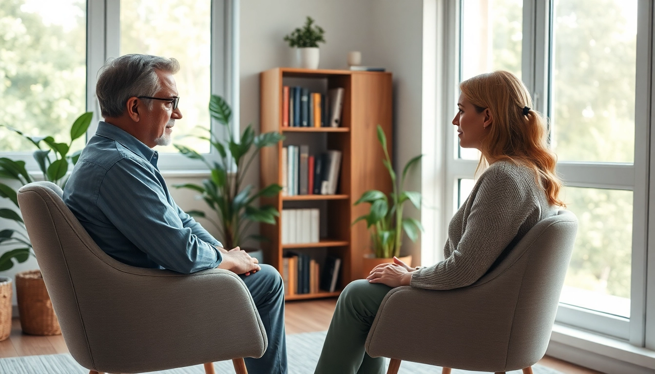 Illustration of professional therapist focusing on depression symptoms in a serene environment.