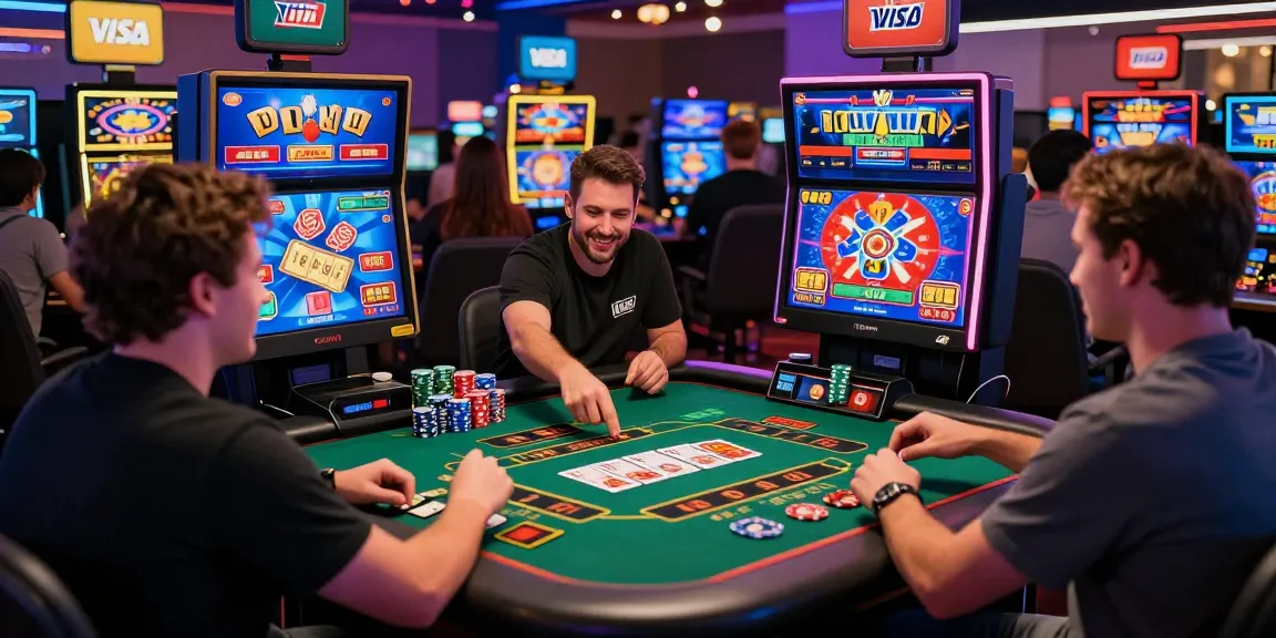 Exciting gameplay at credit card casinos featuring players celebrating wins and vibrant graphics.