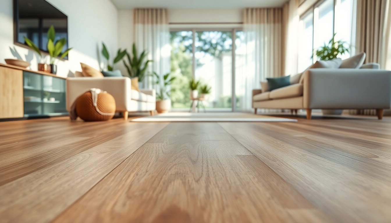 Showcase of luxury vinyl flooring in a stylish living room, highlighting its elegance and smooth texture.