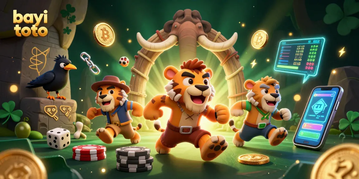 Experience the thrill of bayi toto with a vibrant scene showcasing a prehistoric casino run by cartoon characters.