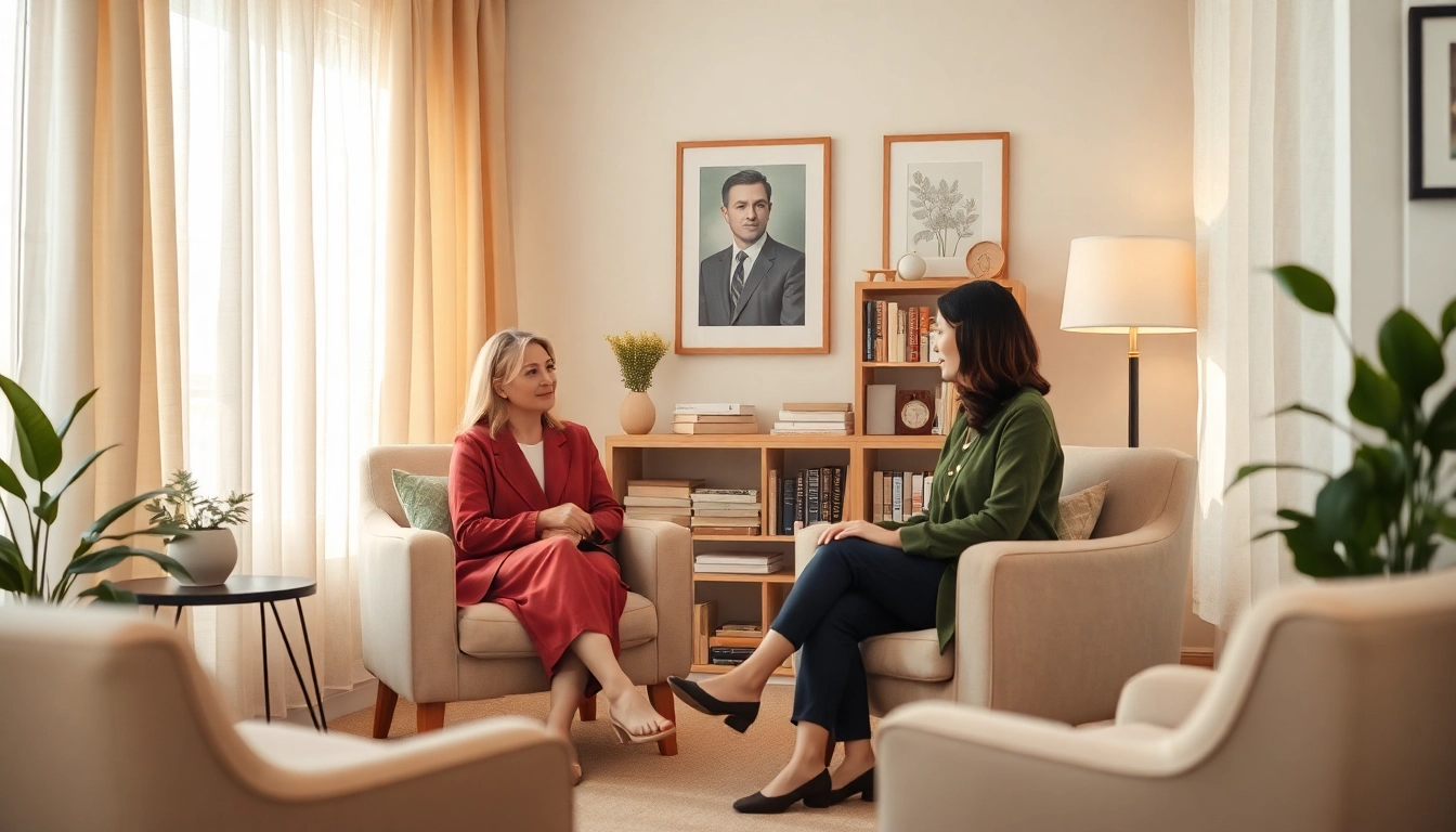 Engaging Counselling Services session showcasing a therapist and client in a tranquil setting.