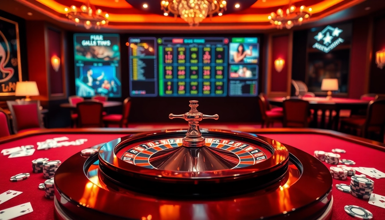 Vivez une action palpitante avec le casino en ligne Français 2026, mettant en vedette des roues de roulette et des jetons de poker.