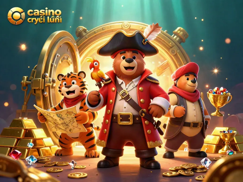 Trải nghiệm casino trực tuyến hấp dẫn với hình ảnh sòng bạc và kho báu lấp lánh