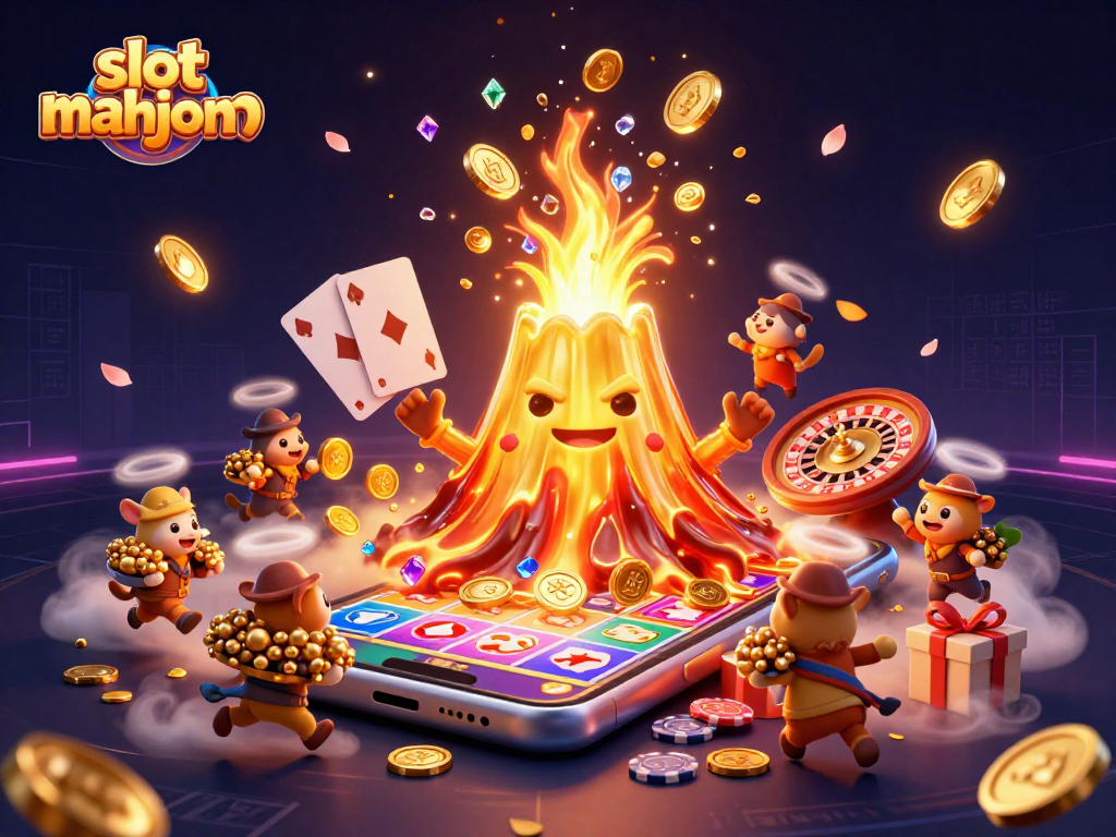 Spin the slot mahjong reels to capture treasures from the triumphant golden volcano illustration.