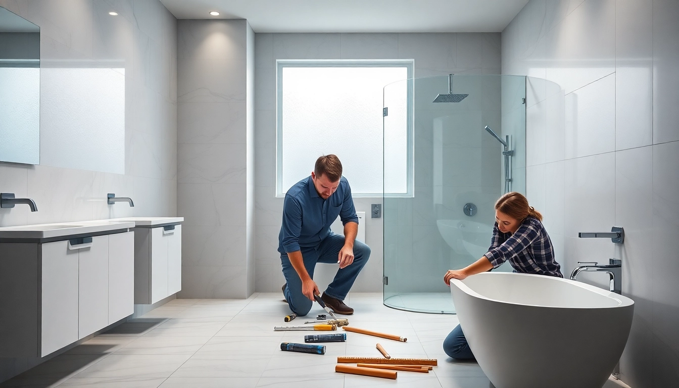 Bathroom builders creating a stunning bathroom renovation with modern features and elegant design.