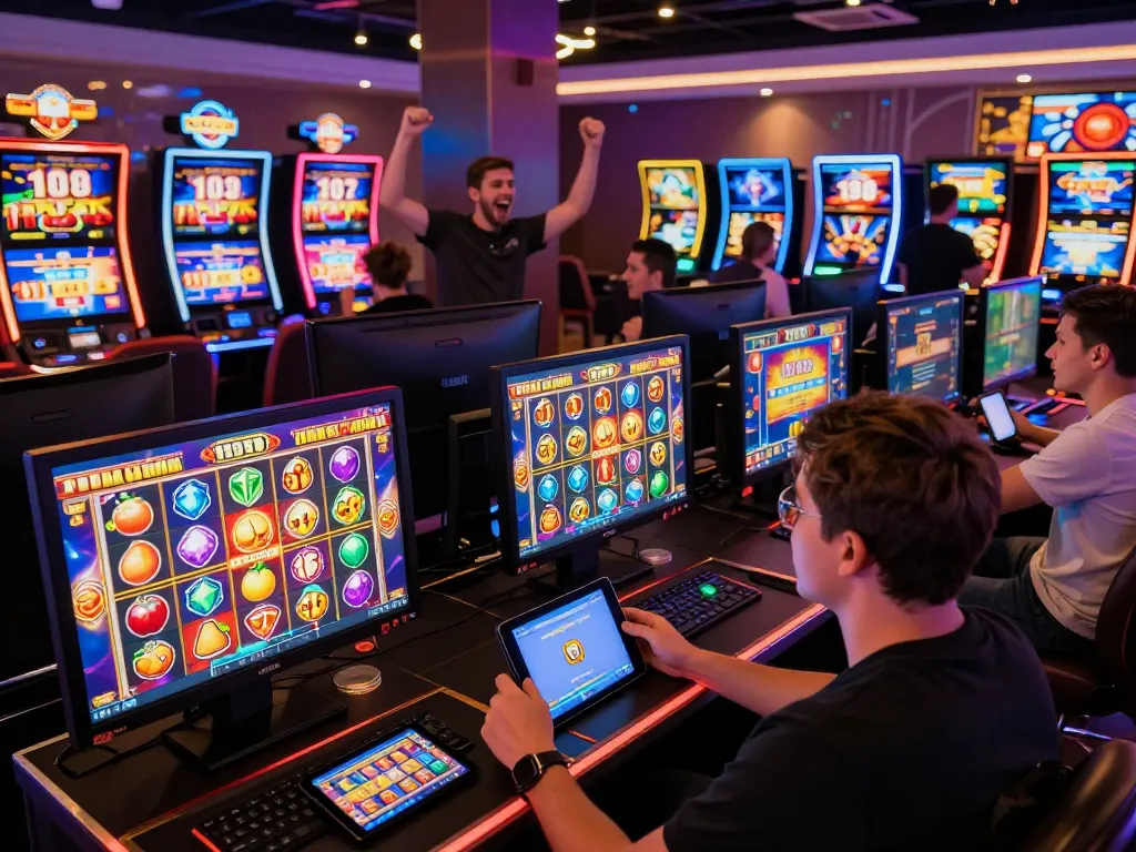 Players enjoying slot gacor hari ini games in a vibrant virtual casino setting with exciting graphics.