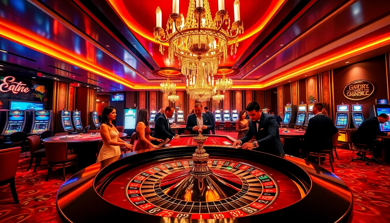 Vivez l'excitation au casino en ligne Français 2026 avec des scènes de jeu vibrantes mettant en avant la roulette et le poker.
