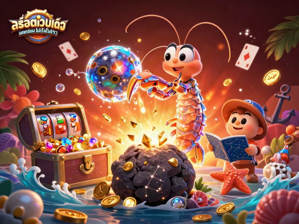 สนุกกับสล็อตเว็บตรง ฝากถอน ไม่มี ขั้นต่ำ ในภาพประกอบ 3D โดยมีสัตว์น้ำและอัญมณีสะสม