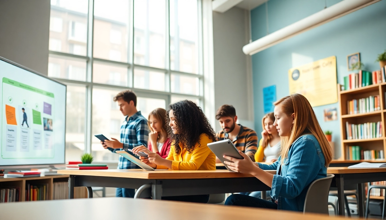 Dynamic education scene showcasing diverse students engaged in innovative learning.