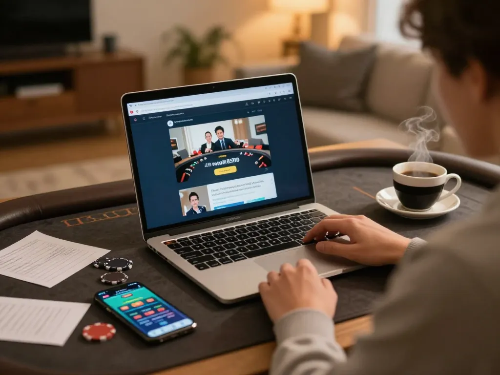 Engaging gameplay on rokok88 platform as user interacts with live dealer on laptop, emphasizing online gaming