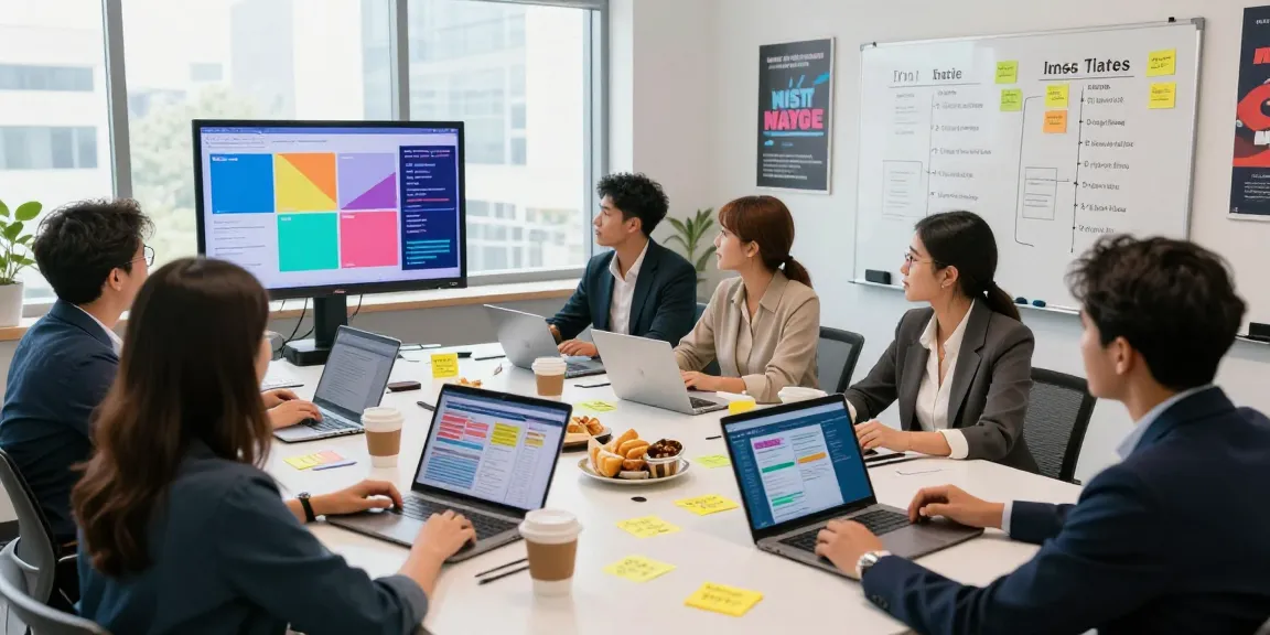 Political influencer marketing strategy session with diverse team analyzing voter data in a bright office.