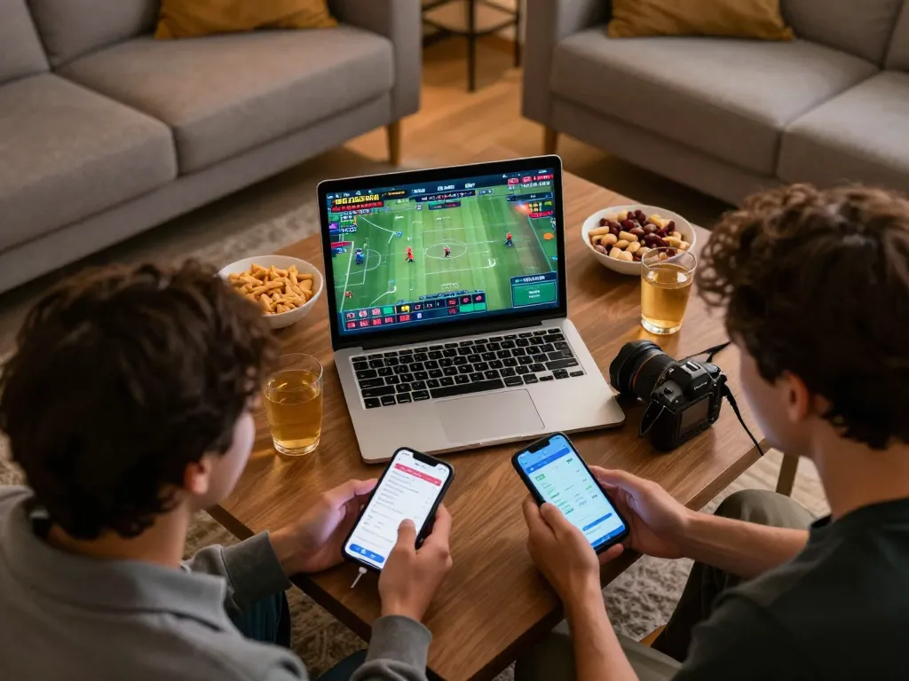 Placing strategic bets on 388bet with friends analyzing live games and mobile app.