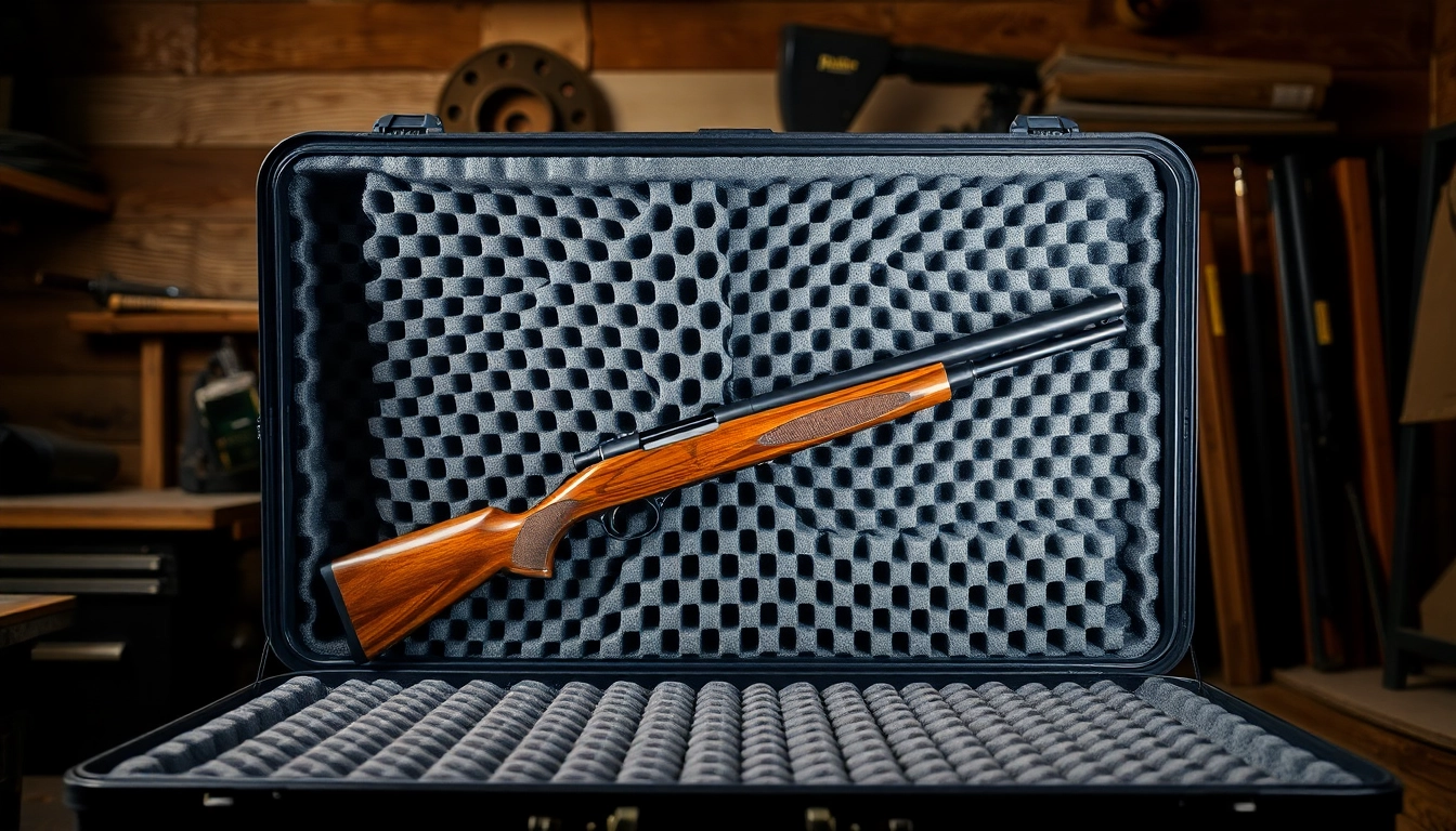 Foam for rifle case showcasing custom inserts in a rustic workshop setting.