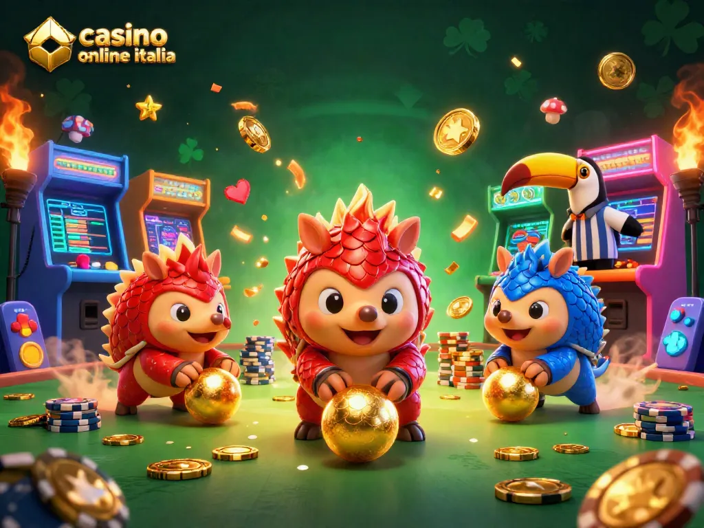 Scopri il dinamico mondo del casino online italia con pangolini rivali e elementi di giochi colorati.