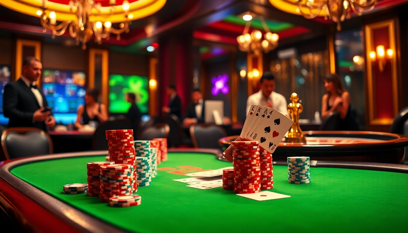Players enjoying a high-stakes poker game at https://88xx.now/ casino, surrounded by luxurious decor and vibrant chips.