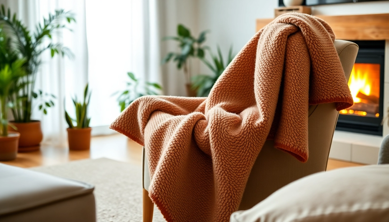 Fleece deken omarmt een comfortabele stoel in een gezellige woonkamer.
