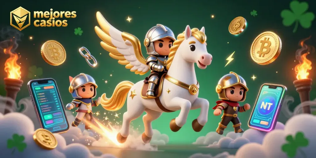 Experimenta los mejores casinos con tragamonedas y proyectos de criptomonedas en una ilustración vibrante.