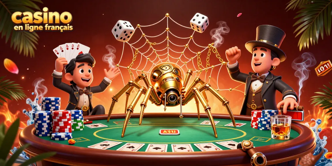 Créer des gains palpitants sur casino en ligne francais avec une araignée dorée accrochant des dés chanceux.