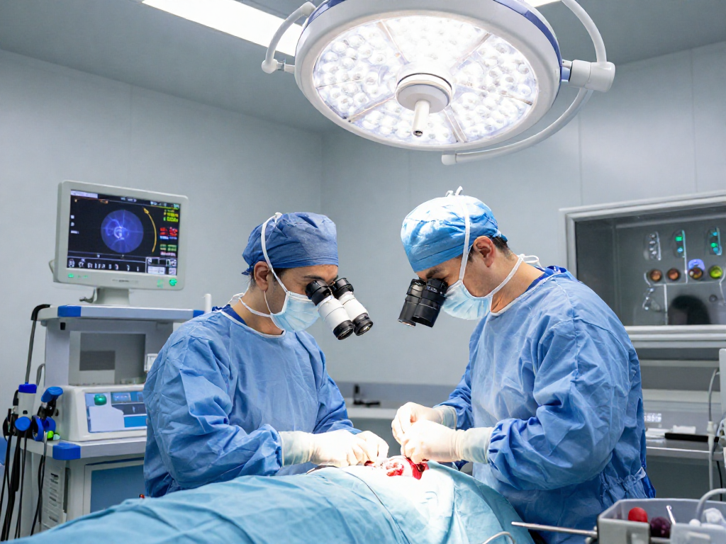 The image showcases a beyin tümörü ameliyatı being performed by a neurosurgeon, emphasizing advanced surgical techniques in a sterile operating room.