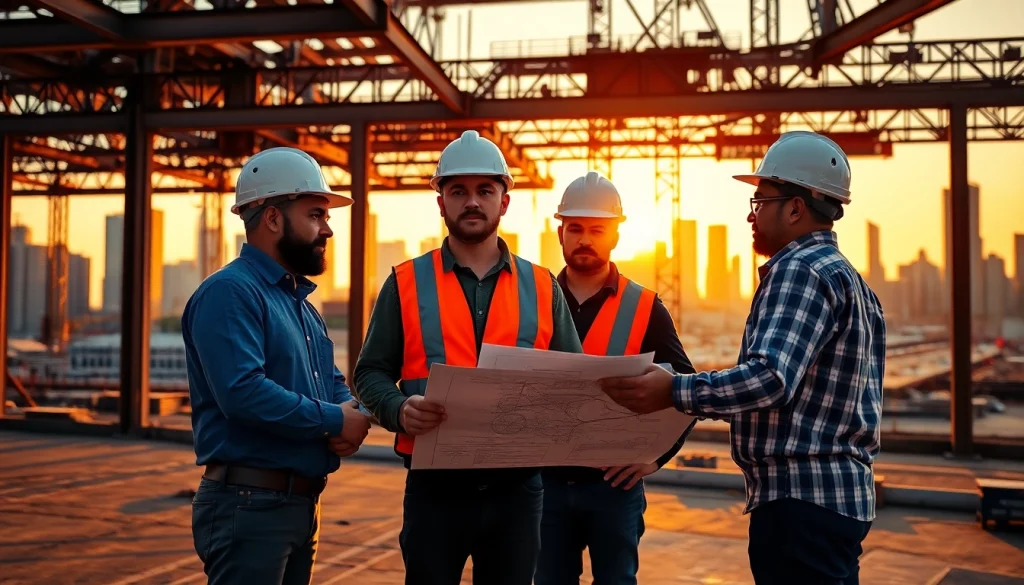 Showcase of New York Commercial General Contractor managing a construction project with vibrant city skyline.