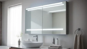 Entdecken Sie den eleganten sonni Spiegelschrank mit moderner Beleuchtung im Badezimmer.