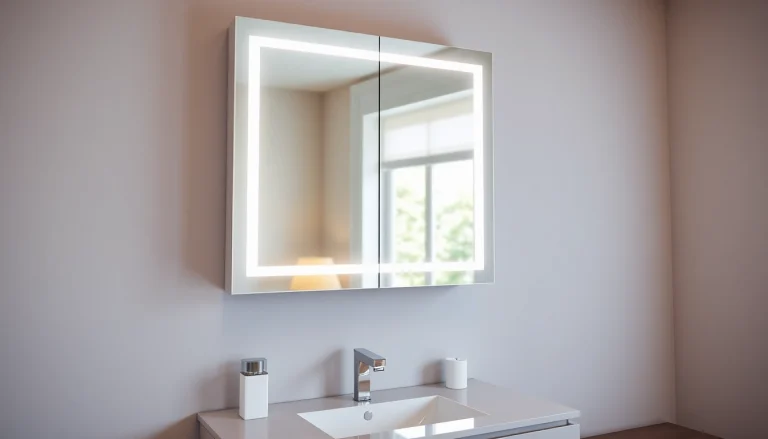 Spiegelschrank mit LED-Beleuchtung, moderner Badspiegel, schafft stilvolles Licht.