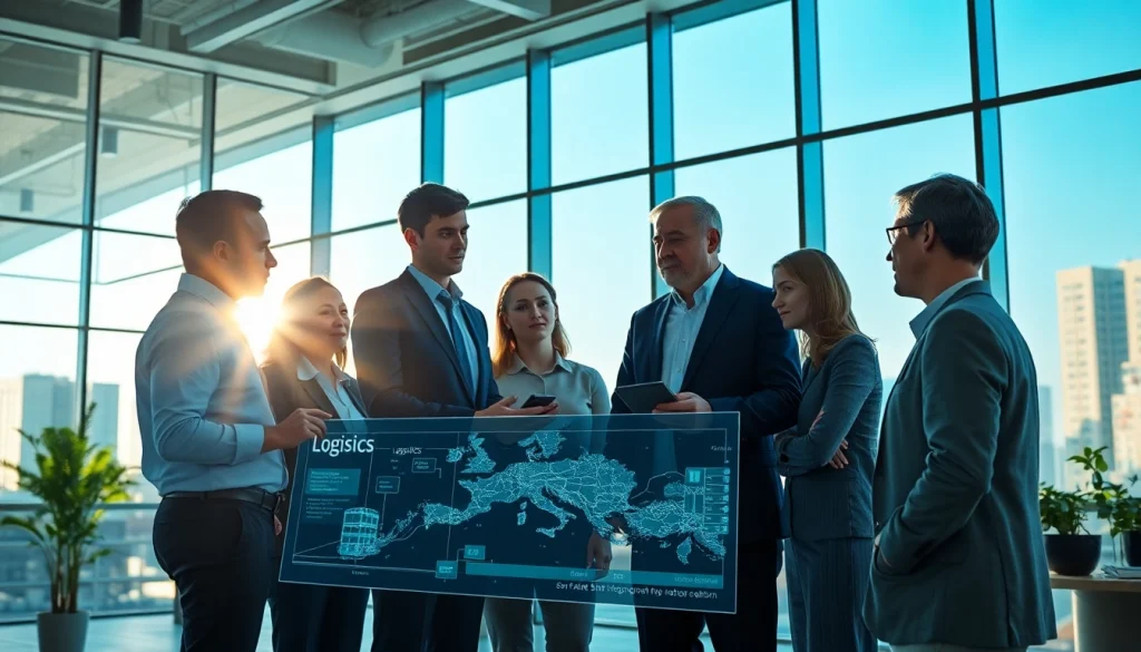 Engaging professionals solving challenges in Real Estate & Logistics during a dynamic team meeting.