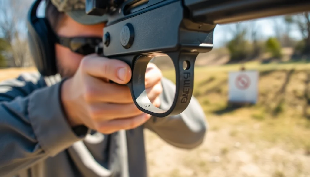 Engage with a precise forced reset trigger design in a bright outdoor range setting.