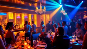 Dinner sxm experience at Club Noir, featuring dancers, cocktails, and a vibrant nightclub ambiance.