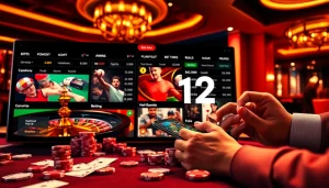 Engage with ink vao 12bet in a professional casino environment featuring poker chips and a roulette wheel.
