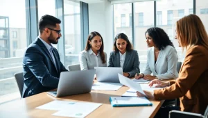 Evaluate pre and post award compliance in a professional office setting with engaged team members discussing strategies.