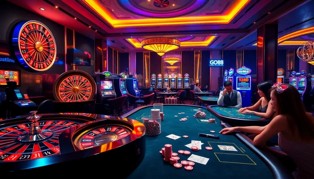 Experience high-stakes gaming at GO88 with vibrant tables and exciting slot machines.