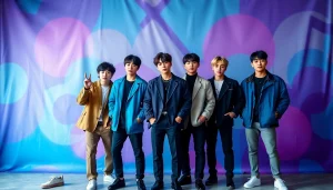 BTS members showcasing their unique styles in a vibrant musical setting.