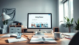 OnlyFans Search interface displayed on a modern desk, showcasing user-friendly design and innovation.