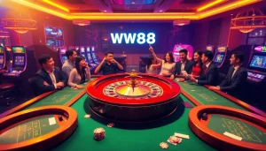 Experience the excitement of WW88 with vibrant casino tables and lively slot machines.