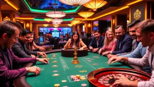 Excited players at the S88 gaming table in a luxurious casino environment, showcasing poker and roulette action.