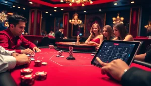 S88BET players enjoy a high-stakes poker game with colorful chips and sleek betting options.