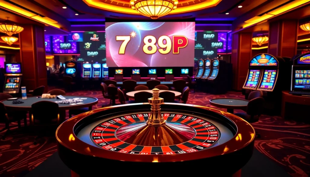 Engaging casino atmosphere featuring 789P with lively gaming tables and slot machines.
