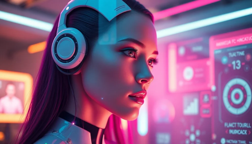 AI NSFW character in an inviting, futuristic digital environment with vibrant colors.