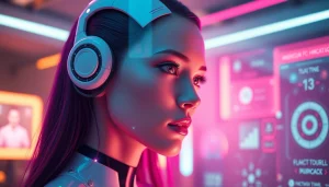 AI NSFW character in an inviting, futuristic digital environment with vibrant colors.
