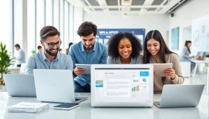 现代办公室中的WPS下载，展示与WPS Office软件的协作。