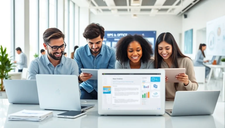 现代办公室中的WPS下载，展示与WPS Office软件的协作。