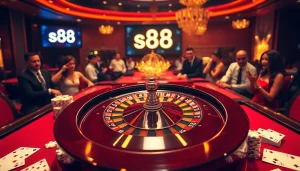 Experience excitement at the s88 casino with a vibrant roulette and gaming setup.